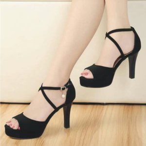 Black Suede criss cross ankle strap heels